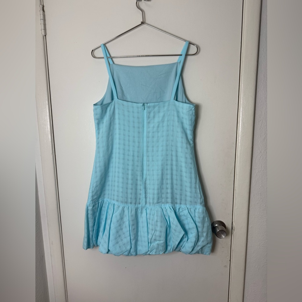 Trina Turk NWT Cherish, sky blue, gingham, bubble hem, sleeveless mini dress L - Picture 8 of 12
